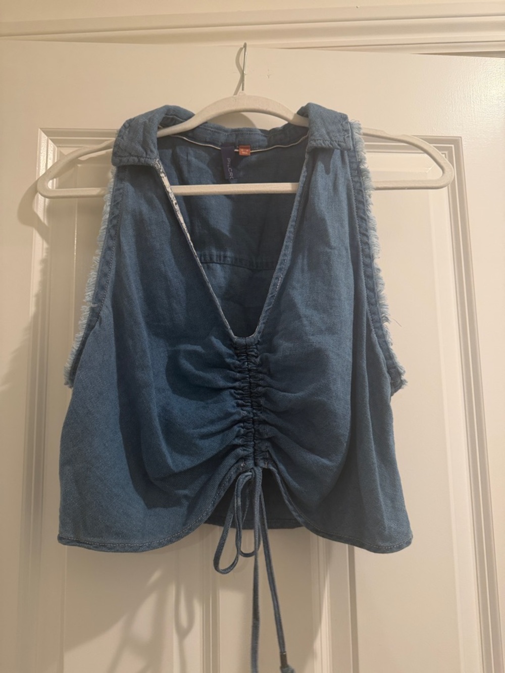Pilcro Light Blue Ruched Denim Crop Top